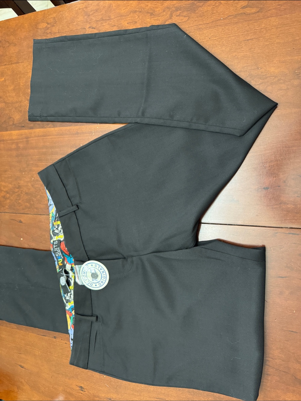 Women's Black Dress Trousers with DC Comics Patterned Waistband - Fun suits